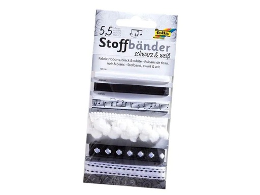 [90080600 819684] Folia Textilband 5 mm x 5.5 m, Schwarz/Weiss