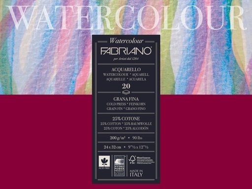 [90081615 1116239] Fabriano Aquarellblock 24 x 32 cm, 200 g/m², 20 Blatt