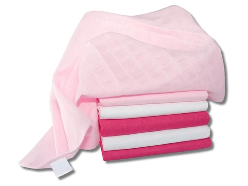 [90083255 974449] MAKIAN Mulltuch 6-er Set 70 x 70 cm Pink und Weiss uni
