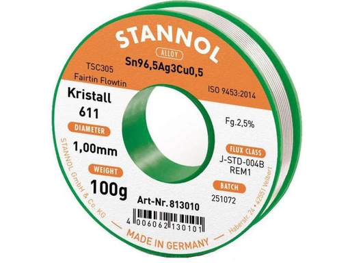 [90084528 984067] Stannol Lötzinn Kristall 611 TSC Ø 1.0 mm 100 g