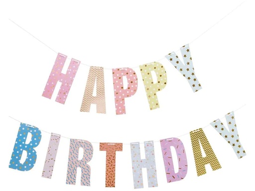 [90086801 1167115] Rico Design Girlande Happy Birthday 3 m, Mehrfarbig