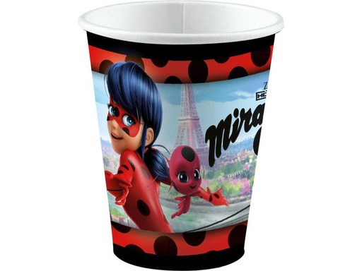 [90087236 987833] Amscan Einwegbecher Miraculous 250 ml 8 Stück, Rot/Schwarz