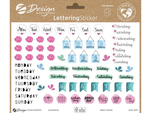 [90088318 1058308] Z-Design Motivsticker A5 Lettering Tage &amp; Monate, Bunt, 136 Aufkleber