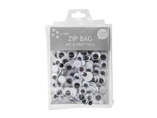 [90092752 1074951] I AM CREATIVE Wackelaugen  Zip Bag 180-teilig, 10 - 20 mm