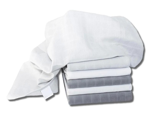 [90094021 974450] MAKIAN Mulltuch 6-er Set 70 x 70 cm Grau und Weiss uni