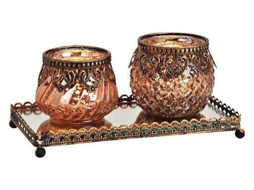 [90094863 975092] G. Wurm Windlicht 20 x 9 x 10 cm Set auf Spiegeltablett