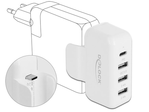[90094905 1101262] Delock USB-Wandladegerät Apple Adapter 4x USB, PD &amp; QC 3.0