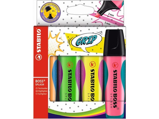 [90096782 1103419] STABILO Textmarker Boss Splash Mehrfarbig, 4 Stück